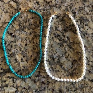 Anthropologie Turquoise And Pearl Beaded Necklaces with Interchangeable Clasp